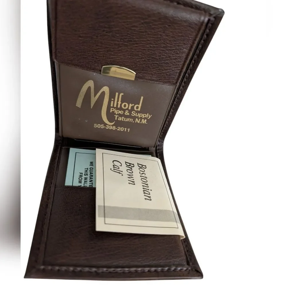 Vintage Men's Brown Leather‎ Calf Pocket Clinger Wallet NWT